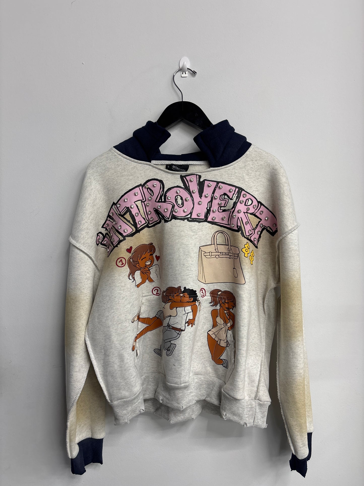 Introvert "Cartoon Love" Hoodie (Grey w/t Jewels) - Brand New