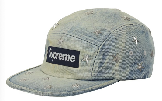 Supreme Stars Studded Denim Camp Cap "Washed Indigo"