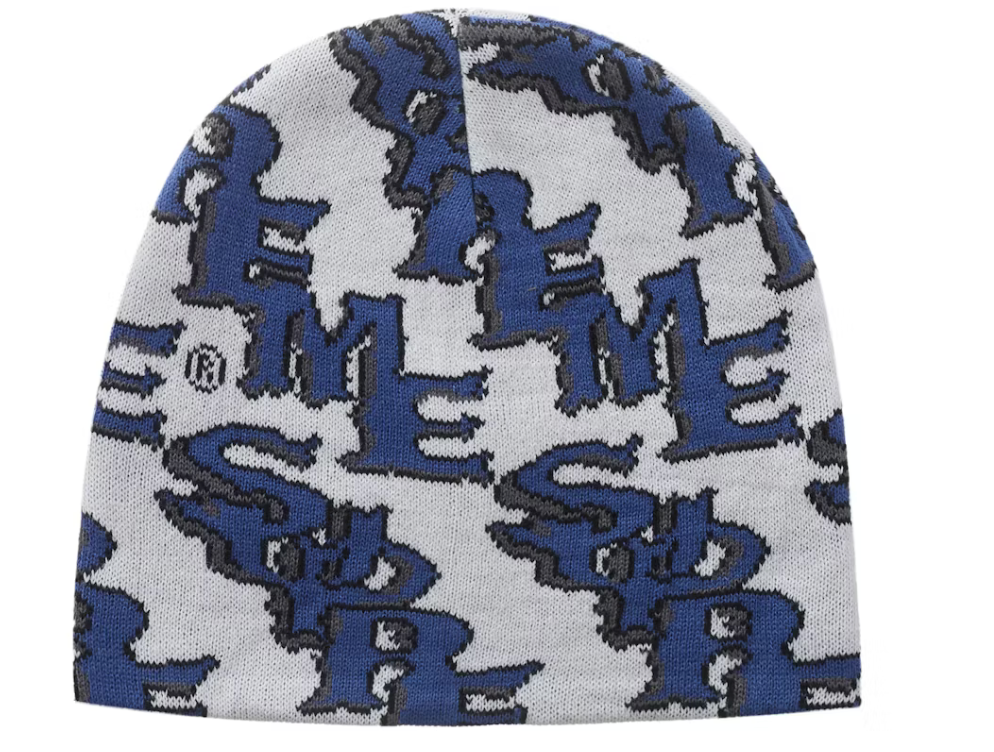 Supreme Slanted Gothic Outline Beanie "White/Blue"