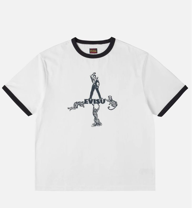 Evisu Miner and Leopard Ringer Tee "White"