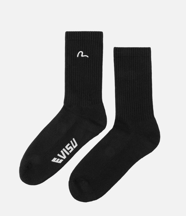 Evisu Seagull Embroidery Long Socks "Black"